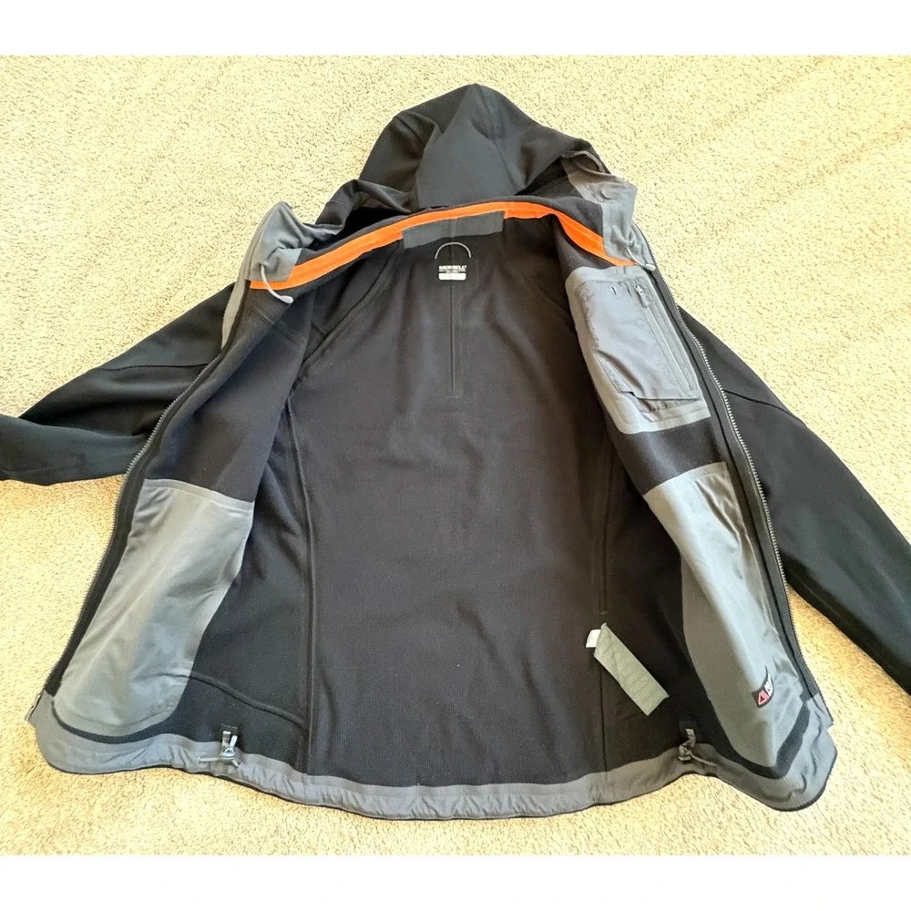Merrell Softshell Hooded Jacket Womens Small Black Full Zip Fleece Lined Outdoor
